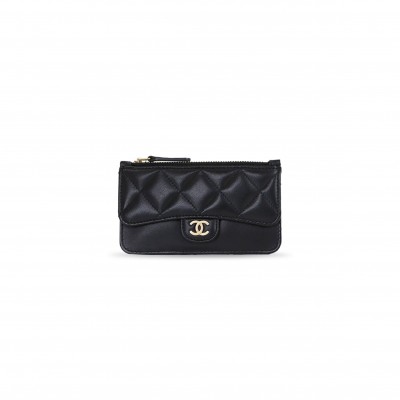 CHANEL MATELASSE COIN CASE PURSE WALLET LEATHER BLACK AP0374 (13*7.5*1cm) 